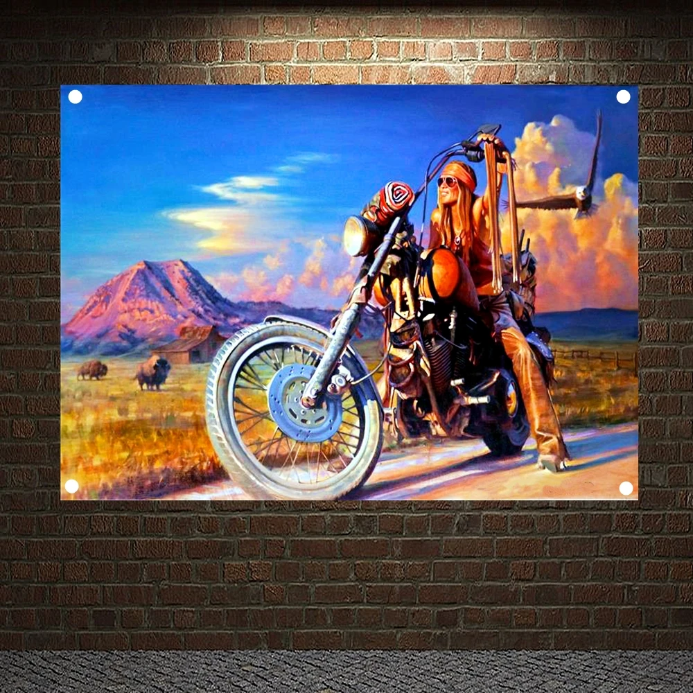 Auto Repair Shop In - Eagle Easy Rider Vintage-Dekor-Banner, Motorrad-Malerei für